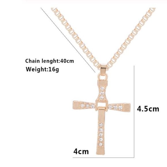 Gold Tone Cross with Chain - Picture 3 of 7